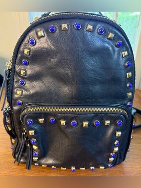Handbag Republic Studded Backpack Black Leather Blue Gem Mini Backpack